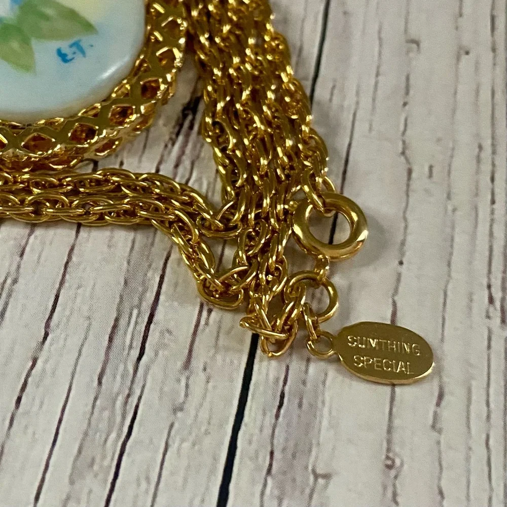 Artist Signed Porcelain Pendant Necklace, 24”